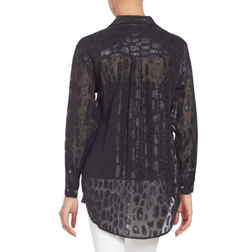 Equipment Femme Daddy Metallic Leopard Print Silk Blend Blouse Black Top Large - Picture 8 of 13